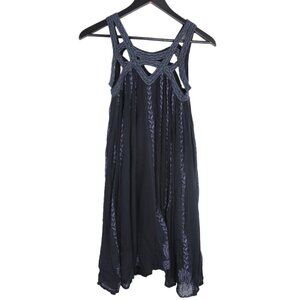 Free People FP One Paisley Vine Lattice Tunic Mini Dress Black